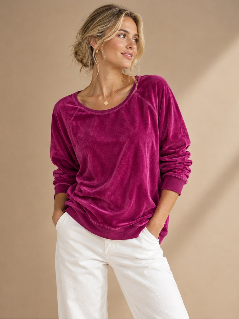 Faded Glory Magenta Pink Velour Long Sleeve Top 2X